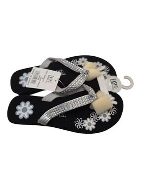 EASY usa Black Rhinestone Floral Flip Flops